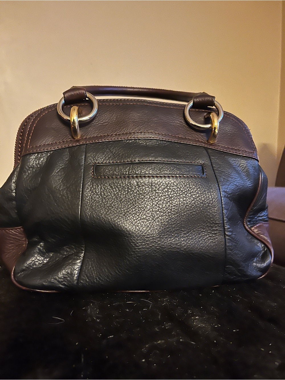 B makowsky Black Pebbled Leather Satchel with Gold Hardware - Picture 3 of 6